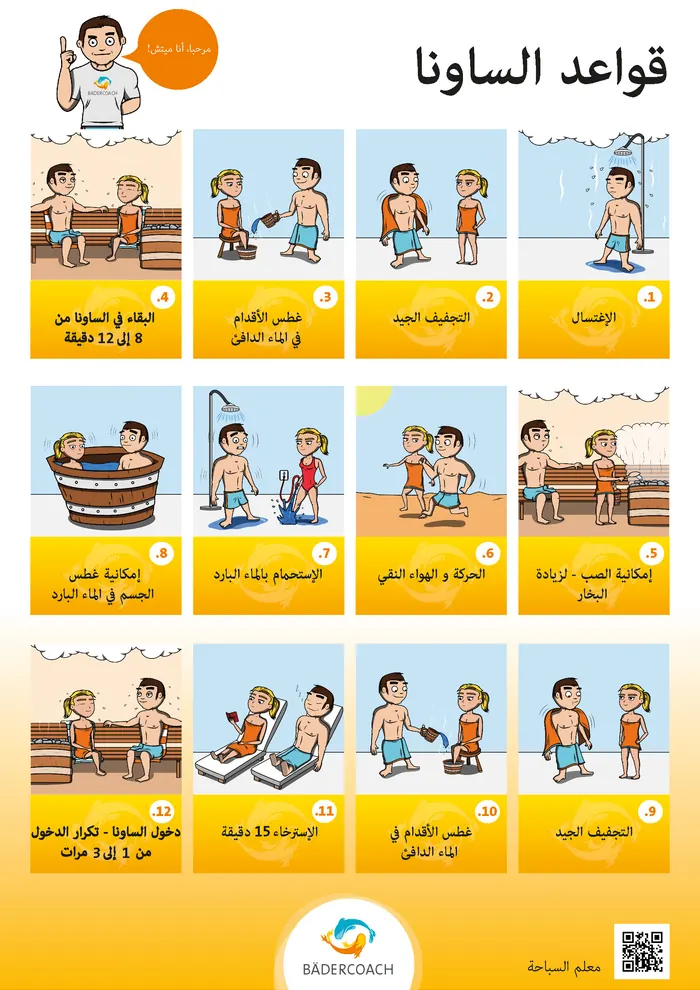 Saunaregeln-Plakat auf Arabisch